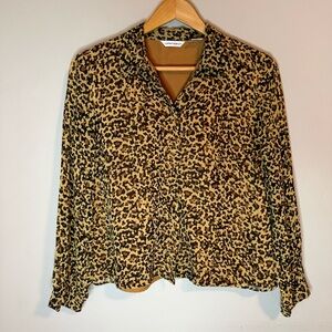 Laura Ashley Leopard Print Button Down Shirt - Brown and Tan